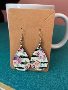 Striped Earrings, Hand Painted Earrings, Earrings Teardrop, Painted Earrings, Ear Candy, Dangly Earrings, Earrings Drop, Drop Earring, Wood Earrings