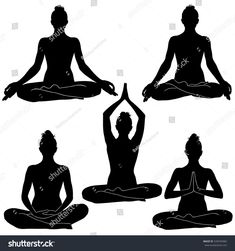 silhouettes of woman doing yoga poses on white background stock photo edit now for more