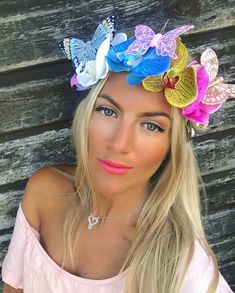 Pink, white, blue and green orchid flower hair band.  With beautiful hand painted butterflies. On soft stretch hair band. Bohemian White Headband, Spring Beach Hair Accessories With Matching Headband, Pink Hair Accessories For Beach In Spring, Pink Spring Hair Accessories For Beach, Pink Hair Accessories For Spring Beach, White Hair Accessories For Beach In Spring, White Adjustable Hair Accessories For Beach, Adjustable White Hair Accessories For Beach, Adjustable White Hair Accessories For The Beach