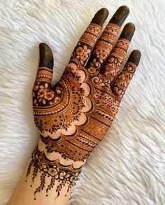 the hand is decorated with henna designs