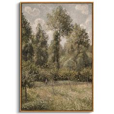 an oil painting on canvas of trees and grass