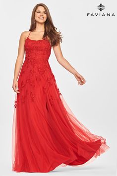 Faviana S10823 Long Applique & Tulle Scoop Neck Dress Featuring Applique With Heat stones, A Full Skirt And A Lace-Up Back. Dress Guide, Scoop Neck Dress, A Line Prom Dresses, Sequin Gown, Chiffon Gown, Prom Dresses With Sleeves, Chiffon Prom Dress, A Line Gown, Feminine Dress