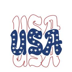 the word usa written in red, white and blue ink on a white background with stars