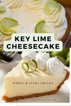 key lime cheesecake on a plate with text overlay