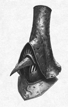 a drawing of a helmet with a shark's tooth sticking out of the side