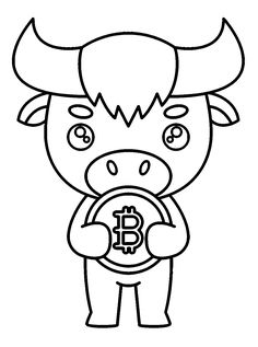 a bull with a bit coin in its mouth coloring page for kids and adults,