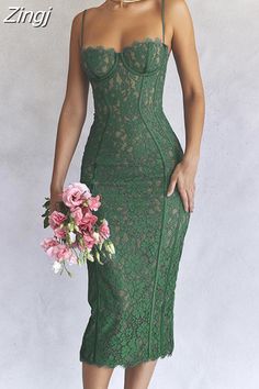 Green Lace Midi Dress, فستان زهري, Birthday Dress Women, Long Green Dress, Evening Party Dresses, Backless Midi Dress, Formal Occasion Dress, Night Wedding, Ladies Gown