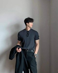 Big Guy Business Casual, Business Casual All Black Outfits, Male Business Casual Outfits, Black Men Business Casual Outfits, Fancy Male Outfits, Handsome Outfit, Ideal Relationship, Korean Street Fashion Men