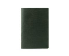 a dark green leather notebook on a white background