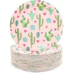 paper plates with cactus and hearts on them