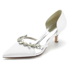 Shop White Wedding Satin Rhinestones Pumps D'orsay Shoes Kitten Heels color White for Dancing Club, Date, Wedding, Work with worldwide Free shipping & Free return. Kitten Heels Wedding, Shoes Kitten Heels, Bridal Party Shoes, Wedding Shoes High Heels, Formal Heels, Rhinestone Pumps, Rhinestone High Heels, Kitten Heel Shoes, Mid Heels Pumps