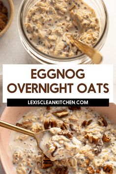 eggnog overnight oats with pecans in a bowl