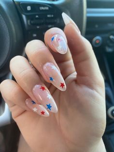 4th Of July Simple Nail Designs, 4th Of July Nail Ideas Simple, Fourth Of July Nail Inspiration, Pink Fourth Of July Nails, Pastel Fourth Of July Nails, Fourth Of July Nails Designs Simple, America Nails Designs, Fourth Of July Nails 2024, 4th Of July Nails Almond