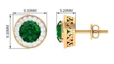 Product Details A gorgeous pair of Solitaire Stud Earrings for your gorgeous wife, starring a Round Shape Created Emerald Solitaire encircled by a Halo of sparkling Diamond gemstones. The stunning pair of Stud Earrings are a piece of craftsmanship created by experts and set in Solid Gold. Product Information SKU SHP-EARRINGS032151662 Weight 2.00 gm (Approximate) LAB CREATED EMERALD INFORMATION No.of Stones 2 Pieces Total Weight 1.60 Carat (Approximate) Dimension(approx) Round-6X6 mm-2 Pcs Color Yellow Gold Earrings With Halo Setting For Wedding, Yellow Gold Halo Setting Earrings For Wedding, Yellow Gold Halo Earrings For Wedding, Green Round Earrings With Halo Setting, Gia Certified Gold Earrings For Gift, Wedding Earrings With Halo Setting For May Birthstone, Green Halo Earrings For Anniversary, Green Diamond Earrings With Halo Design For Anniversary, Green Halo Diamond Earrings For Anniversary