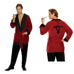 #889295 You can pretend to have the life as Hugh Hefner this Halloween as you wear this smoking jacket to the next party. Don't forget to bring your bunnies with you. Includes: Smoking jacket with bel Adult Couple Costumes, Pajama Day Spirit Week, Hugh Hefner Costume, Graduation Friends, Red Velvet Jacket, Playboy Logo, Costumes For Couples, Costumes For Men, Pajama Day