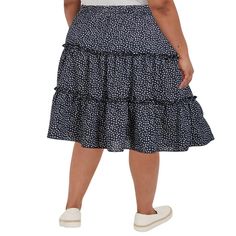 Plus Size Summer High Waistd Midi-Skirts-navy blue&white丨Moon Wood Casual Navy Skirt For Spring, Casual Navy Skirt For Summer, Navy Flared Skirt For Summer, Summer Navy Flared Skirt, Navy Skirt For Spring, Navy Casual Flared Skirt, Navy Lined Skirt For Spring, Casual Navy Knee-length Skirt, Navy Knee-length Skirt For Spring