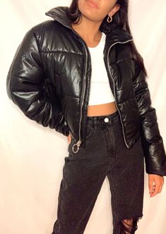 Leather Puffer, Fall Clothes, Black Puffer, Fall Winter Outfits, Puffer Coat, Black Friday Sale, Jacket Style, Sweater Jacket, Outerwear Jackets