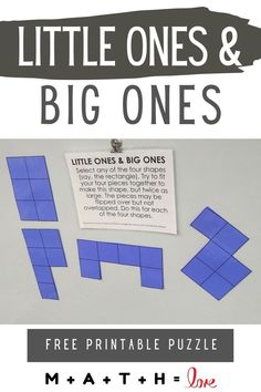 little ones and big ones puzzle. Logic Puzzles For High School Students, 5th Grade Math Games, High School Math Classroom, Free Printable Puzzles, Math Board