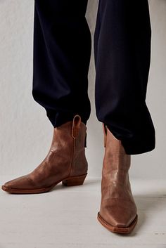 We The Free Wesley Ankle Boots | Free People Brown Ankle Boots Outfit Fall, Cheap Cowgirl Boots, Western Boots Outfit, Short Cowboy Boots, Cowgirl Boots Outfit, Free People Boots, Ankle Cowboy Boots, Curated Closet, Shoe Obsession