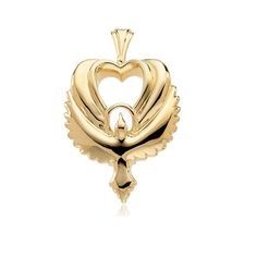 Crafted from 14 karat yellow gold, measures approximately14mm (1/2 inch) in width by 22mm (7/8 inch) in length, which includes the bail. Chain not included. Bow Jewelry, Disc Pendant, Religious Jewelry, Small Pendant, Shell Pendant, Jewelry Companies, Black Bow, Gold Plated Silver, Holy Spirit