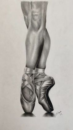 a pencil drawing of a ballerina's feet