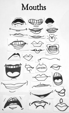 an image of mouths drawn on paper with the words mouth shapes in black and white