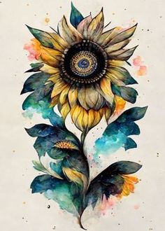 Sunflower Drawing, Metal Poster Displate, Watercolor Painting, Poster Print, Sunflower, Buy Online, Tattoos, Watercolour Painting