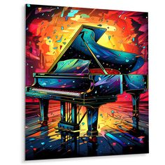 a painting of a grand piano with bright colors