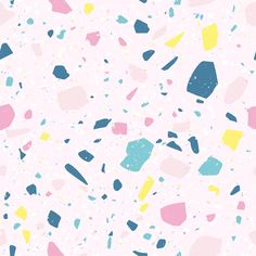 an abstract pink background with blue, yellow and pink shapes