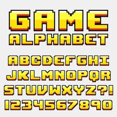 an old school pixel font and numbers set up to spell out the letters for video games