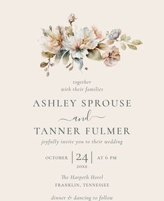 an elegant wedding card with watercolor flowers