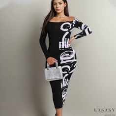 Lasaky - Stylish Floral Print Dress Trendy Evening Dress For Winter, Trendy Winter Evening Dress, Trendy Long Sleeve Summer Party Dress, Trendy White Evening Dress, Casual Long Sleeve Maxi Party Dress, Casual Long Sleeve Maxi Dress For Party, Casual Long Sleeve Midi Dress For Party, Trendy Long Party Dresses, Skirt Skirt