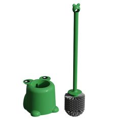 a green toilet brush and holder on a white background