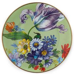 a plate with flowers painted on it