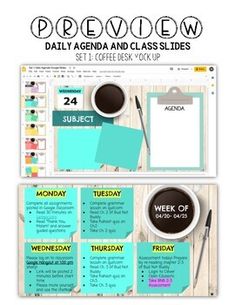 the daily agenda and class slides are displayed in two different styles, including one for each student