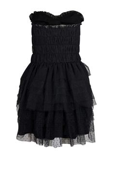 Get ready to turn heads in this LoveShackFancy black tulle strapless dress. Perfect for a French chic date night (ooh la la!), this dress exudes allure and sophistication. Style with a strappy heel and a bold red lip for maximum impact. Size 8 Shell 100% Polyester Lining 100% Polyester Invisible side zipper Bow-front Polka dot tulle layers Bust 36" Waist 29" Length 25.5" Strapless Sleeveless Tulle Party Dress, Party Strapless Dress With Tulle Skirt, Black Tulle Skirt Dress For Night Out, Black Tulle Dress For Night Out, Chic Black Corset Dress For Prom Season, Chic Black Corset Dress For Prom, Black Tulle Mini Dress For Evening, Chic Strapless Tulle Corset Dress, Strapless Tulle Mesh Evening Dress