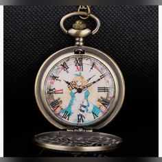 New Alice In Wonderland Quartz Pocket Watch Pocket Watch, Alice In Wonderland, Art Reference, Architecture, Color, Black, Art