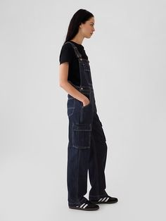 Relaxed Denim Cargo Overalls | Gap Utility Overalls With Relaxed Fit And Straight Leg, Utility Relaxed Fit Straight Leg Overalls, Relaxed Fit Utility Shortalls For Workwear, Dark Wash Straight Leg Overalls For Work, Utility Denim Overall With Cargo Pockets, Utility Denim Cargo Pocket Overalls, Utility Overalls With Cargo Pockets And Relaxed Fit, Utility Overalls With Relaxed Fit And Bib Front, Utility Overalls With Straight Leg And Side Pockets