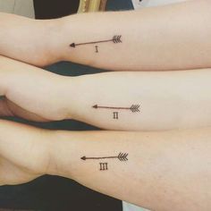 two girls with matching tattoos on their arms, one has an arrow and the other has numbers