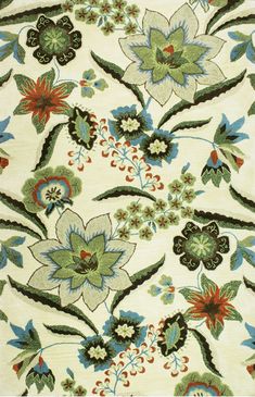 an area rug with flowers and leaves on it