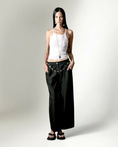 Wide-Leg Oval shape silver motif chain belt Two slash pockets at the sides Two welted pockets on the back Button and zip closure Belt loops Chain Belt, Oval Shape, Wide Leg Pants, Wide Leg, Chain, Pants, Silver, Trousers