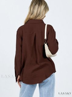 Lasaky - Comfortable and Attractive Brown Shirt Affordable Brown Cotton Blouse, Cheap Brown Cotton Blouse, Shirt Blouses Women's, How To Make Brown, Brown Blouse, Brown Shirt, Fleece Dress, Tops Online, Satin Mini Dress