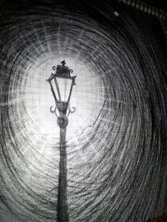 a drawing of a street light in the dark