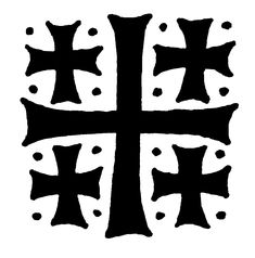 a black and white drawing of a cross with dots on it's sides,