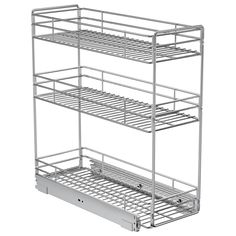 a metal shelf that has two shelves on it