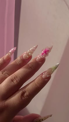 3d flower spring nails 🎀 sweet.gelx -ig #shellnails #springnails #bloominggel #3dflower #airbrushnails #frenchnails #summernails #stilettonails #longnails #gelx #nailtech #pearlnails Stiletto Flower Nails, Flower Spring Nails, Stiletto Nail Art, Airbrush Nails, Spring Nail, Funky Nails