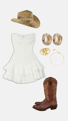 Country Concert Outfit Inspired, Western Dance Outfit Dresses, Country Concert Outfit Ideas Dress, Dress Outfits With Cowgirl Boots, Meghan Moroney Concert Outfits, Megan Moroney Outfits Concert, Flatland Cavalry Concert Outfit, Outfits For Zach Bryan Concert, Country Festival Outfit Summer Cowgirl