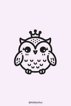 Easy Simple Owl Drawing, Owl With A Crown Drawings Of Owls, Tiny Drawings, Simple Owl, Drawings For Beginners