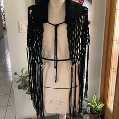 Stylish Addition Over A Tank Top Or T-Shirt One Size Fits Most Great Condition Never Worn Has Been Stored In The Closet Black Bohemian Tops With Fringe, Bohemian Black Tops With Fringe, One Size Black Tops For Winter, One Size Winter Festival Tops, Winter Festival One Size Tops, Pearl Details, In The Closet, The Closet, Faux Pearl