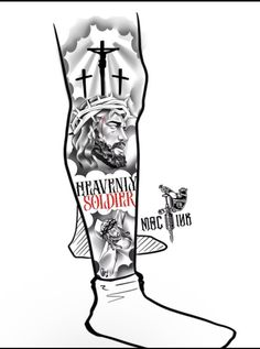 a drawing of a foot with the words heavenly soldier on it and an image of jesus